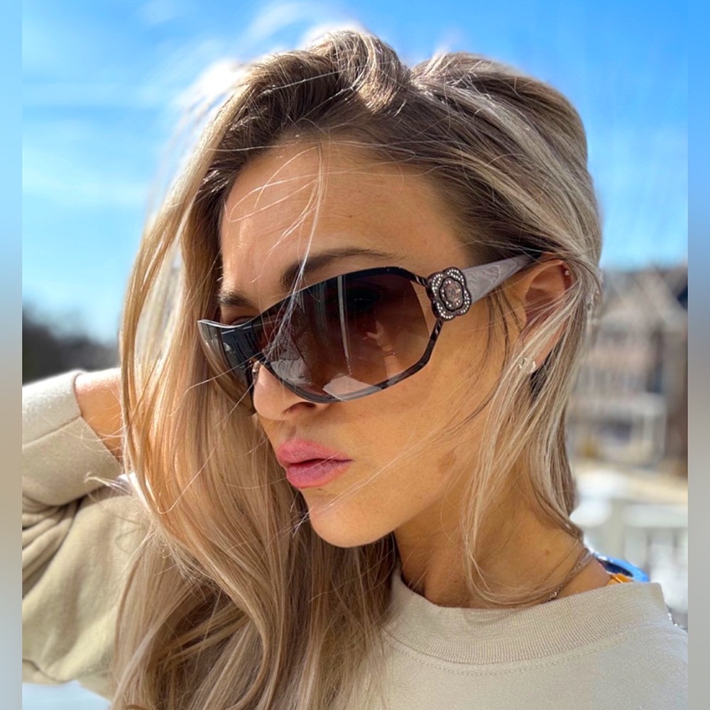 Chanel Bronze Tone/Brown Gradient 4164-B Camelia Shield Sunglasses “Authentic”